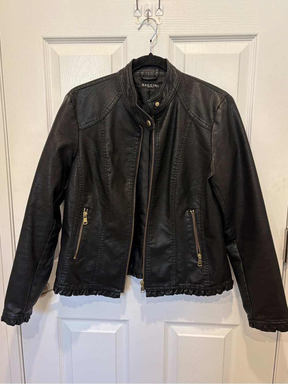 Baccini Black Faux Leather Zip Motorcycle Jacket - Women's #1147